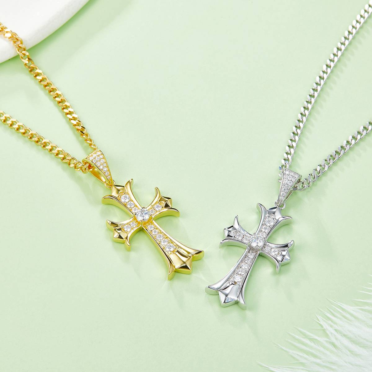 Vintage cross necklace S925 silver pendant Moissanite 4.0mm D-grade